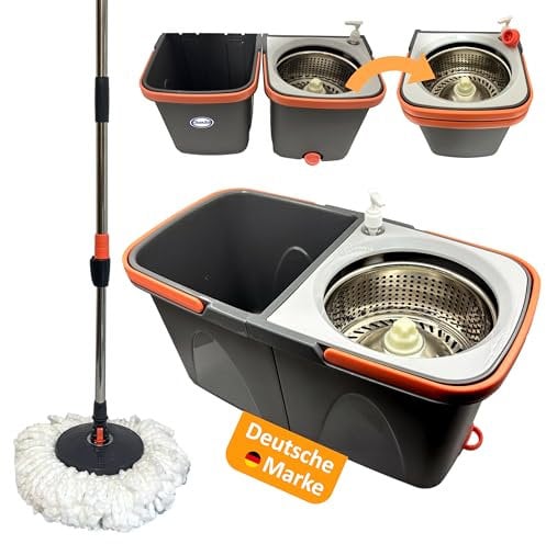 CleanAid SpinCraft Mop Set, Floor Mop with Bucket and Stainless Steel Spinner, Microfibre Cover Washable