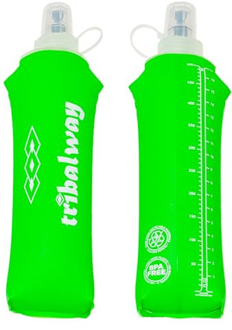Tribalway 2 x Soft Flask 500ml – Running Water Bottles | Collapsible Soft Flask for Hydration Vest | BPA-Free Water Bottle for Running, Hiking, Cycling | Leakproof & Lightweight (Green)