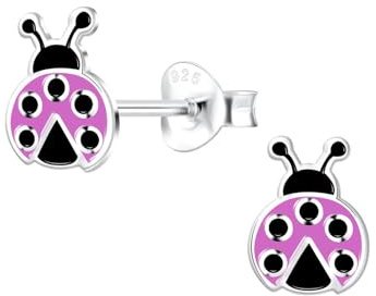 Monkimau Mädchen Ohrringe Marienkäfer | Ohrstecker aus 925 Sterling Silber | Kinderohrringe hypoallergen