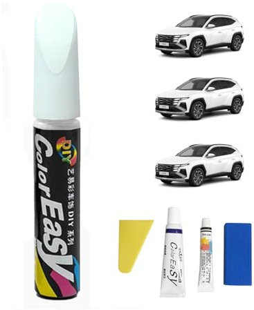 Treesiche Penna Ritocco Carrozzeria per Hyundai, Pennarello Copri Graffi Auto, 2 in 1 Auto Ritocco Vernice Penna con Pennello, Atlas White (SAW)