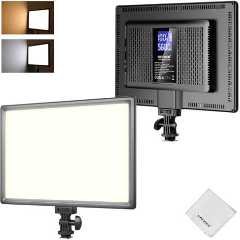 NEEWER 192 LED Video Light Panel, 20W Ultra Thin 8000mAh Bi Color Dimmable DSLR Camera Soft Photography Key Lighting 3200K-5600K CRI97+ for Studio Recording Live Streaming, Cleaning Cloth