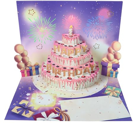 Carte Anniversaire 3D Pop Up - Lumineuse et Sonore – Femme, Homme, Fille, Garçon – Collègue, Amie, Ami – Papier Cartonné Premium 350g/m² – Impression Haute Qualité – Norme CE – Enveloppe Incluse