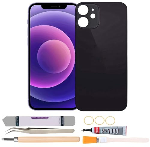 Dymicbit Back Rear Glass Cover Replacement Compatible with iPhone 12 Mini 5.4 inches with Repair Tool Kits (Black)