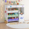 [en.casa] Kinderregal Søndreland Bücherregal für Kinder mit 9 Aufbewahrungsboxen Obere Ablage Spielzeugregal mit Schrank 80 x 90 x 30 cm Spielzeug Aufbewahrung Aqua Dream Motiv