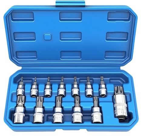 13 tlg Torx Bit Steckschlüssel Satz: T8 -T60 TX Bit Set S2 Legierungsstahl Stecknüsse Biteinsätze für Drehmomentschlüssel