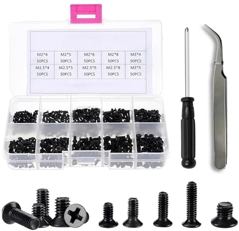 500 Pieces Laptop Screws - M2/M2.5/M3 Screws, With Cross Screwdriver and Tweezers, Cross Flat Head Screw, Black Small Screw, Compatible With Dell, HP, Lenovo, Apple MacBook, Asus, Samsung