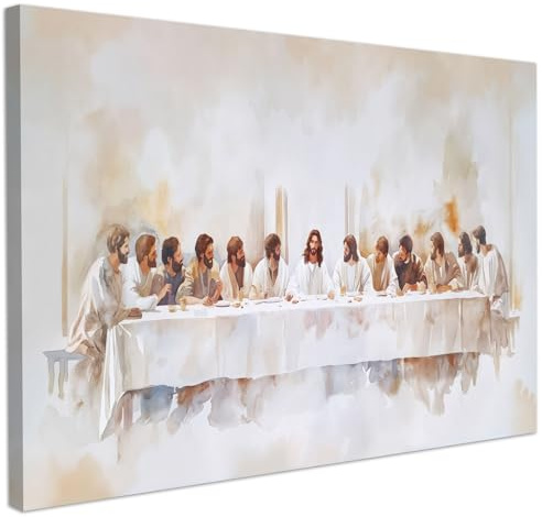 CHDITB Christliche Bilder Jesus'Letztem Abendessen,Christliche Wandbilder mit Rahmen,leinwand bild Bibel Zwölf Apostolischen Heiligen Religiöse Wandkunst für Wohnzimmer Schlafzimmer Kirche(59x39cm)