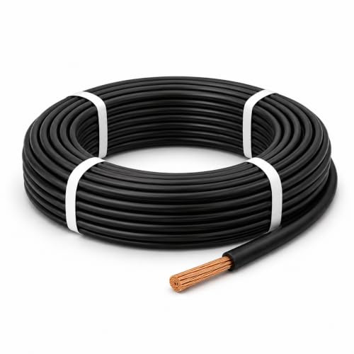 MKGT 6mm² 9 AWG Automotive Cable 50A Single Core Stranded Copper Wire 12V 24V Battery, Solar, Inverter & Car Audio Wiring (Black, 20M Coil)