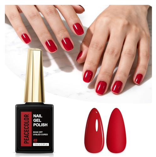 PEACECOLOR 15ml Red Gel Nail Polish Autumn and Winter Colour Gel Polish High Glossy Soak Off U V/LED Cured Long Lasting Nail Art for Professional Manicure Design Decoration at Home or Salon