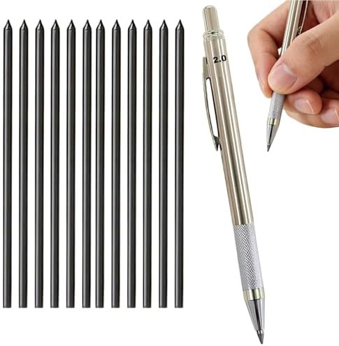 Porte-mine 2 mm métal, avec 12 mines 2B de rechange et taille-crayon intégré, design ergonomique et confortable, idéal pour les artistes, enseignants et étudiants, usage professionnel et créatif