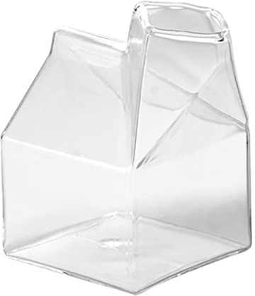Milchglaskarton, 250 ml klare Milchkarton-Wasserflasche, niedliche Hausform, transparenter Kaffee-Milchkarton-Milchkännchen, quadratische Glas-Milchflasche,