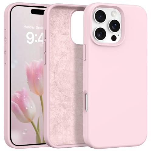 YINLAI for iPhone 16 Pro Max Magnetic Case Liquid Silicone Protective, Pink | Compatible with Magsafe with Premium Slim Soft-Touch Rubbery Skin-Feeling Durable [Military-Grade Shockproof] Protection