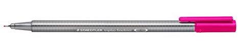 STAEDTLER 334-20 Triplus Fineliner (Dreikant, Superfeine, Metallgefasste Spitze, Linienbreite ca. 0,3 mm, 10 Stück) magenta