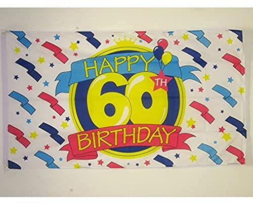 AZ FLAG - Flagge Alles Gute Zum Geburtstag 60 Jahre - 150x90 cm - Happy 60Th Birthday Fahne 100% Polyester mit Messing-Ösen - 110g