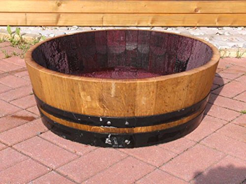 JUNIT 65L-Regentonne aus gebrauchtem Burgunder Barrique-Eichenfass, H.25,D.65cm mit schwarzen Ringen