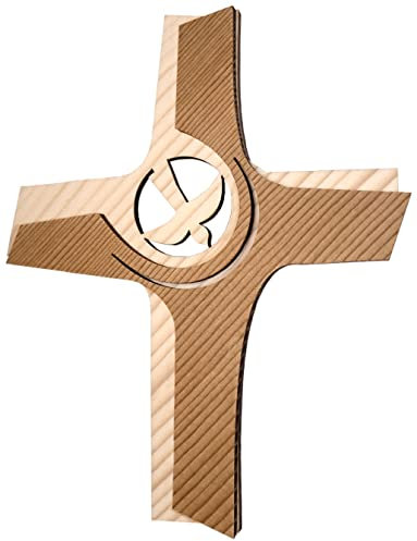 Kaltner Präsente Geschenkidee - 21 cm Wandkreuz Echtes Holz Kreuz Kruzifix mit Taube für die Wand modern gefertigt im Grödner Tal Südtirol