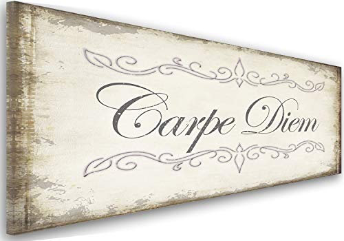 Feeby, Leinwand, Bild mit Spruch, Typografie Bilder, Spruchbild, Wand Bild, Leinwandbilder, Wandbilder, Kunstdruck 50x150cm, Carpe Diem, Text, Designs, RUSTIKAL, GRAU
