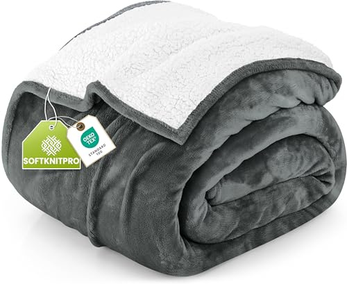 Utopia Bedding Kuscheldecke Warm Sherpa Wolldecke [Grau, 228x228 cm] Flauschig Sofaüberwurf Decke Dicke, Wendedecke aus Plüschfleece für Sofadecke, Bett, Couch, Camping und Reisen