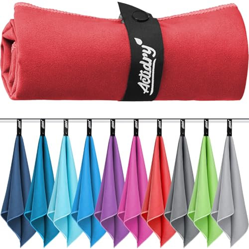 Actidry Mikrofaser Handtuch - XL/L/M Handtücher - 10 Farben Bunt&Dunkel - leicht schnelltrockend hochsaugfähig - Microfaser Strandtuch Badetuch Saunatuch extra groß - XL 100 x 200 cm - Rot