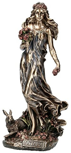 AEARJOHN Unbekannt Figur Ostara Germanische Frühlingsg?ttin mit Hasen 27 cm bronziert Skulptur Veronese