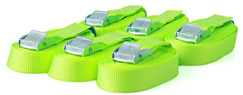 Sandax 6X Spanngurte mit Klemmschloss im Set, 3m lang, 25mm breit, neon-gelb, Zurrgurte mit Klemmverschluss kurz, belastbar bis 250kg, DIN EN 12195-2, Einteilige Befestigungsgurte Klemmschlossgurte