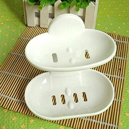 Gemini_mall® Super Powerful Suction Cup Soap Dish Holder Wall Mounted for Bathroom Shower Soap Holder Saver Box Storage Organizer Rack ABS Plastic Double Layers (White)