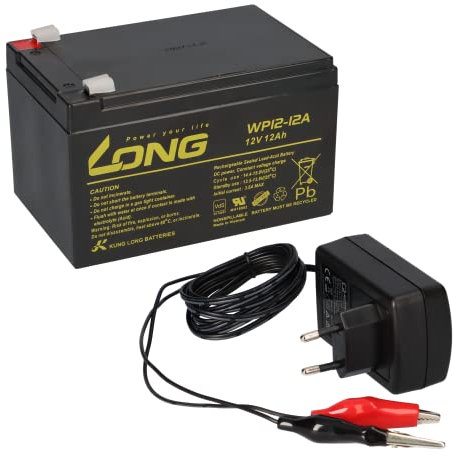 Bleiakku 12V 12Ah + Ladegerät 1A kompatibel 13Ah, 14Ah. 15Ah AGM Bleigel