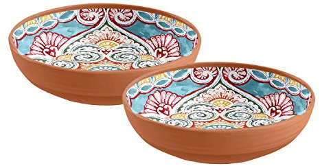 Purely Home Rio Corte - Outdoor/Camping/BBQ - Melamine Pasta & Cereal Bowls - Low Bowls Sets (2)