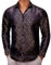 Barry.Wang Men Shirts,Paisley Flower Woven Silk Dress Shirt Long Sleeve Big and Tall , Blue Brown, Small -B(20.5 inch)/W(19.5 inch)/ SW(17.5 inch)
