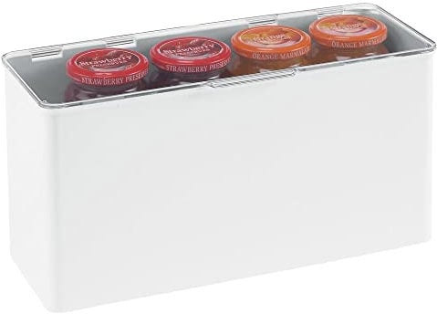 mDesign Aufbewahrungsbox aus BPA-freiem Kunststoff – stapelbare Plastikbox mit Deckel für Küche oder Bad – vielseitig nutzbare Ordnungsbox – weiß und durchsichtig, 14,0 cm x 33,8 cm x 17,8 cm