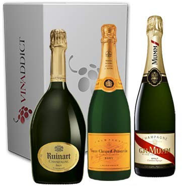 Vinaddict - Coffret Champagne Prestige n°6. 3 Bouteilles 75Cl - R de Ruinart, Veuve Clicquot, Mumm Cordon Rouge.…