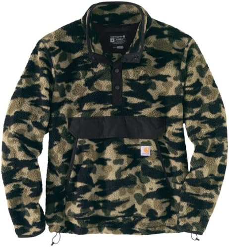 Carhartt Herren Relaxed Fit Fleece Pullover, Schwarze Blindente mit Entenmuster, L/Tall