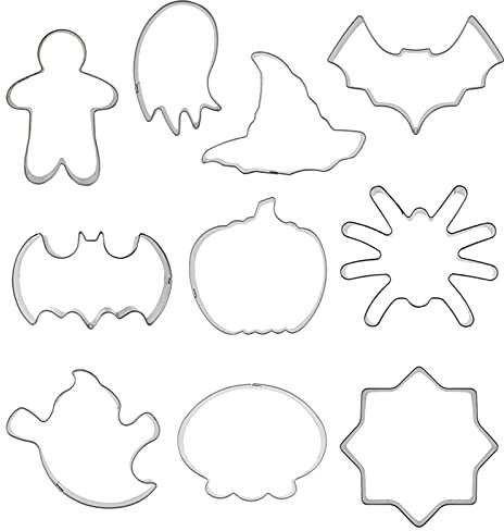 10 Pezzi Tagliabiscotti di Halloween in Acciaio Inossidabile, Set Tagliabiscotti di Halloween, Tagliabiscotti di Halloween, per Biscotti di Halloween, Panini, Frutta, pane, Formaggio(Argento)