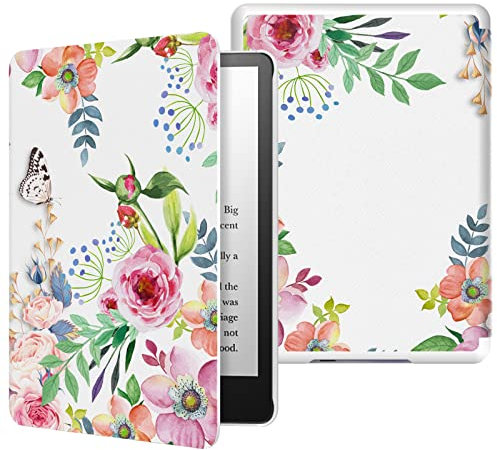 MoKo Étui Compatible avec 6,8 Pouces Kindle Paperwhite 11e Gén (Modèle 2021), Coque de Protection Magnétique Auto Réveil/Veille pour Kindle Paperwhite Édition Signature, Fleurs