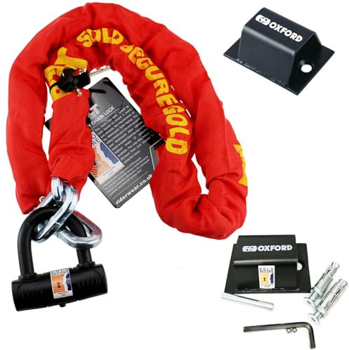Bolt Sold Secure Gold Motorbike Motorcycle Security Hard Steel 1.8m Chain Lock with Oxford Brute Force Ground Anchor