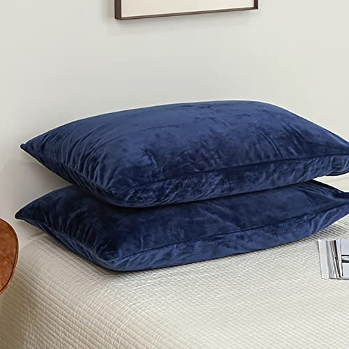 Michorinee Warme Fleece 2er Set Kissenbezug 80x80 cm Cashmere Touch Kuschelig Flauschig Plüsch Samt Kissenhülle Doppelpack Kopfkissenbezug mit Reißverschluss Dunkelblau