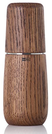 AdHoc Yono Gewürzmühle 18 cm – manuelle Mühle aus Eichenholz, geölt (dunkel) – Keramikmahlwerk stufenlos einstellbar – Premium Holzmühle für Salz und Pfeffer – Elegantes Design für Küche und Tisch