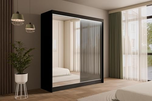 ALTDECOR Schwebetürenschrank mit Spiegel und LED VESLI - 200x215