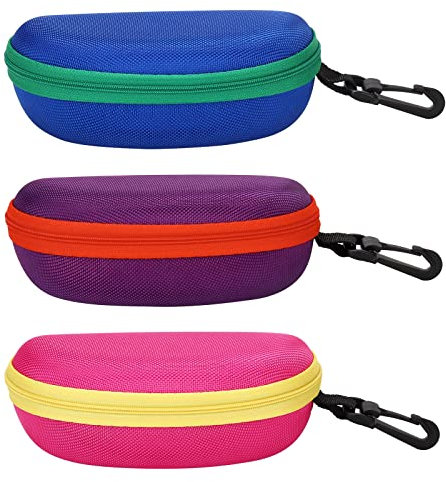 molshine 3-teiliges tragbares Hartschalen-Sonnenbrillen etui, Brillenetui mit Reißverschluss und Haken für Damen und Herren, Reisen, Sport (Blau & Rosa & Lila)