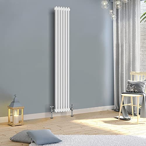 WarmeHaus 1800x290mm Vertical Traditional Radiator 2 Column White Cast Iron Style Tall Upright Radiator Central Heating