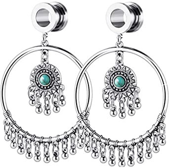 Bishilin Ohr Tunnel Edelstahl, Ohr Plug 10MM Damen mit Anhänger Traumfänger Piercing Tunnel Ohr Expander Set
