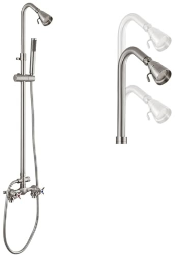 Cinwiny Gebürstetes Nickel Wandmontage freiliegende Duscharmaturen mit Handbrause, Outdoor-Duschset, 2 Kreuzgriffe mit verstellbarer Schiebestange, Dual-Funktion, Duscharmatur
