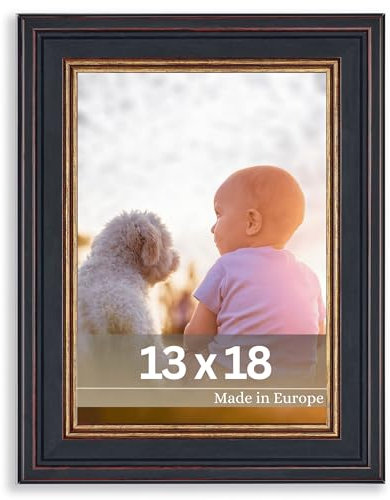 VictoR Bilderrahmen Goya in Schwarz Gold in 13x18 cm - Leiste: 31x19mm - Fotorahmen im Vintage Stil mit bruchsicherem Acrylglas - Bilderrahmen 13x18 Schwarz