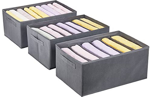 Eucomir Large Capacity Wardrobe Clothes Organiser 6+7+9 Cells, Set of 3, Thickened Non-woven Closet Storage Box, Foldable Clothes Organizers for Hoodies, Sweater, Jeans, T-shirts