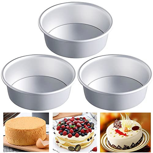 EGEN Teglia rotonda in alluminio per torte con base sfusa, antiaderente per matrimoni, Natale, compleanni, torte con fondo rimovibile (20,5 cm – 3 pezzi)