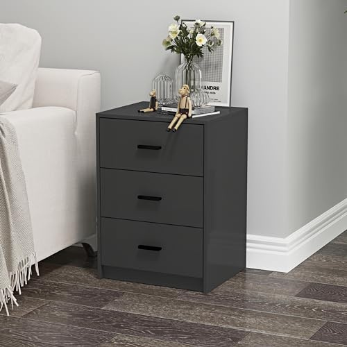 URBNLIVING Black Wooden Bedroom Furniture Cabinet Chest of Drawers Dressing Table Wardrobe - 3 Draw Cabinet