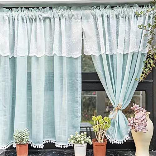 2er Set Vorhang mit Spitze Gardinen Kettenwirken Landhausstil Vorhänge Scheibengardinen Lichtdurchlässig Dekorative für Wohnzimmer Kinderzimmer (150x60cm)