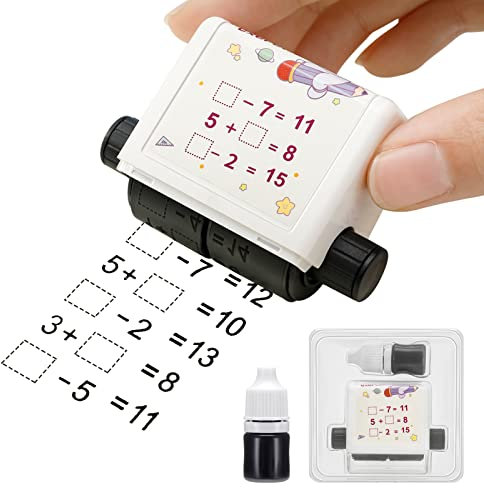 Heyu-Lotus Roller Digitaler Lehrstempel 1–20/100 Mathe Rollstempel, Mathe Stempel Roller Wiederverwendbar Berechnung Stempel für Addition Subtraktion Grundschule Mathematik