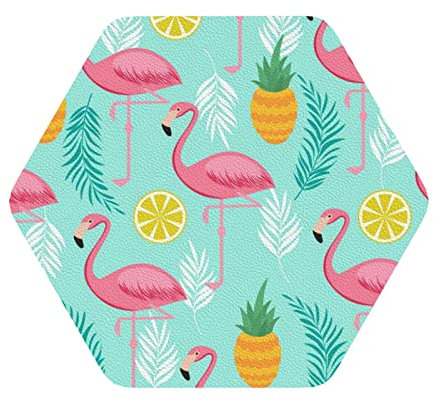 Pinker Flamingo bedruckter Leder-Untersetzer, 6 Stück, lustiges Geschenk zum Einzug, für Zuhause und Küche, Büro