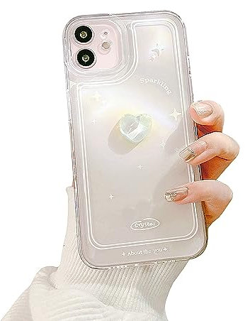 Ownest Compatible with iPhone 11 Case, Transparent Crystal Sweet Cute 3D Love Heart Silicone Anti-Drop Phone Case for Women Girls Camera Lens Protection Soft Shockproof Cover for iPhone 11